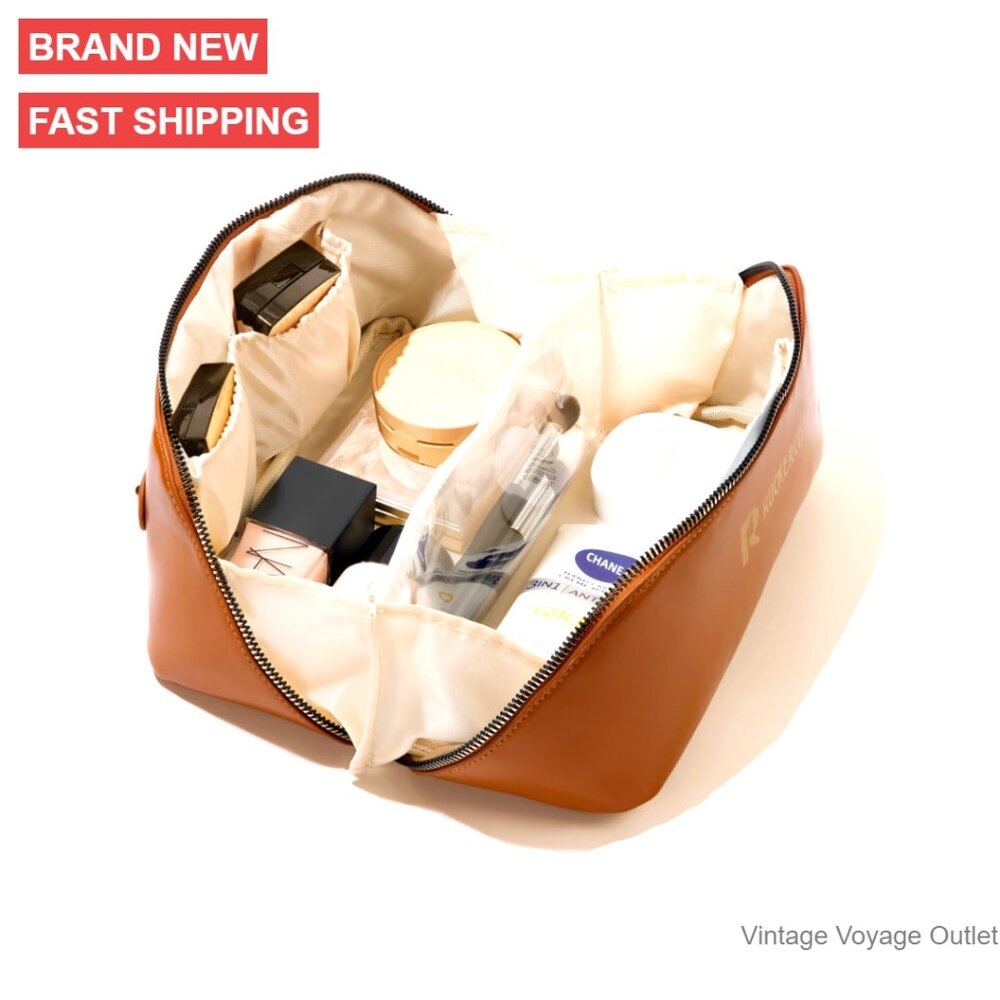 Leather Cosmetic Travel Pouch - Tan